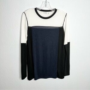 Vince Top Women Small Blouse Shirt Semi Sheer Knit Color Block Long Sleeve B6
